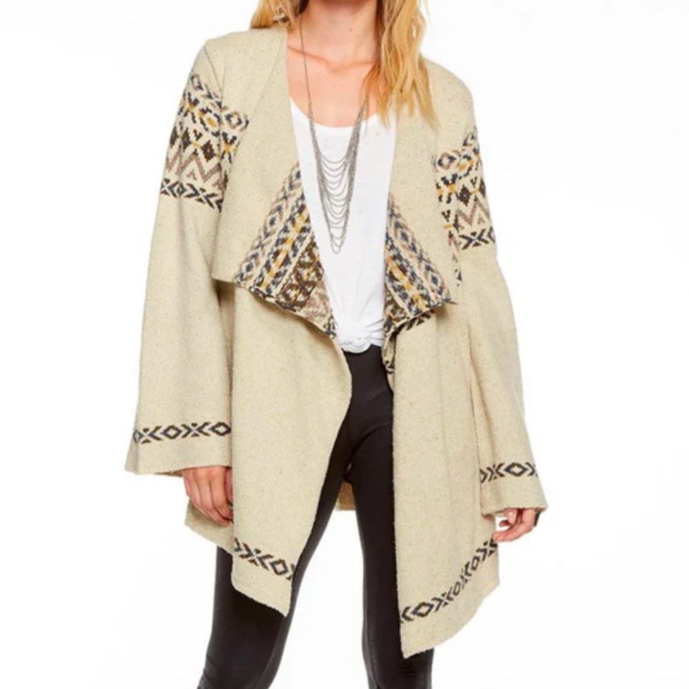 CHASER BOHO TRIBAL PRINT OPEN FRONT DRAPED SOUTHWEST CARDIGAN **NWT** - Picture 3 of 12